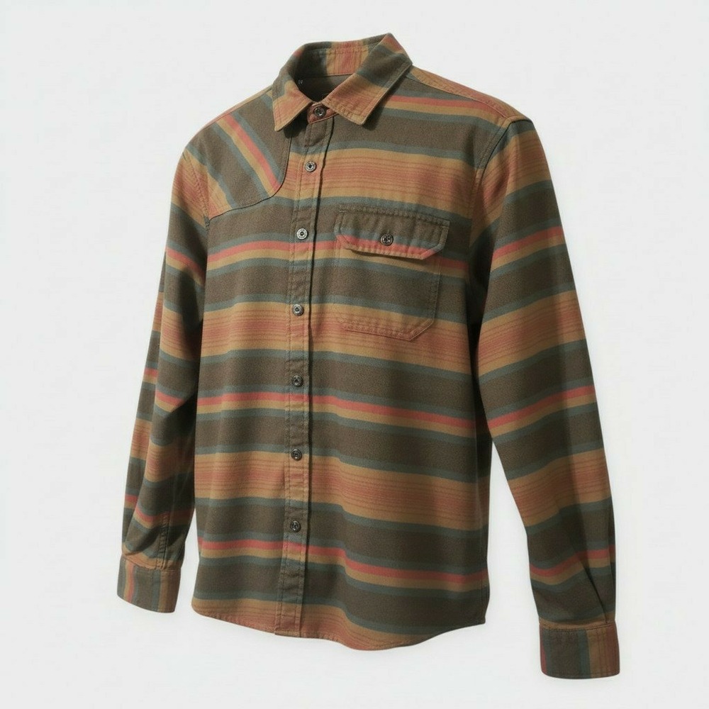 Howler Bros Harkers Blanket Flannel Shirt Pathway Stripe Sundown Brown Small